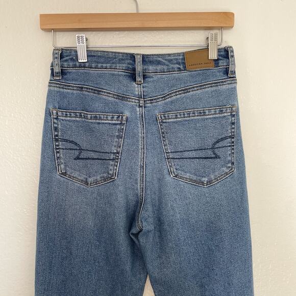 American Eagle Stretch Mom Jeans Classic Blue High Rise Tapered Ankle Length 0 - Picture 7 of 16